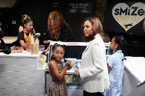 VP Harris Stops By Tyra Banks' Ice Cream Shop - Washington