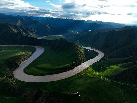 (FlyOverChina) CHINA-QINGHAI-JIUZHI-YELLOW RIVER-SCENERY (CN)