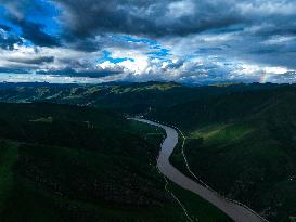 (FlyOverChina) CHINA-QINGHAI-JIUZHI-YELLOW RIVER-SCENERY (CN)