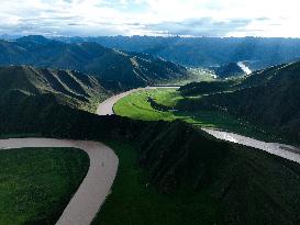 (FlyOverChina) CHINA-QINGHAI-JIUZHI-YELLOW RIVER-SCENERY (CN)