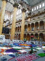 Domino Artist Lily Hevesh Prepares 100,000 Dominos In The National Building Museum For A Topple.