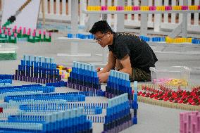 Domino Artist Lily Hevesh Prepares 100,000 Dominos In The National Building Museum For A Topple.