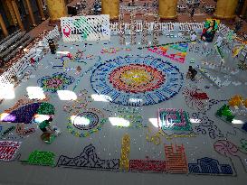 Domino Artist Lily Hevesh Prepares 100,000 Dominos In The National Building Museum For A Topple.