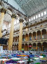 Domino Artist Lily Hevesh Prepares 100,000 Dominos In The National Building Museum For A Topple.