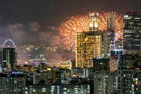 SINGAPORE-NATIONAL DAY PARADE REHEARSAL-FIREWORKS