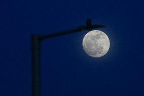 A Buck Full Moon Appears Over Colombo.