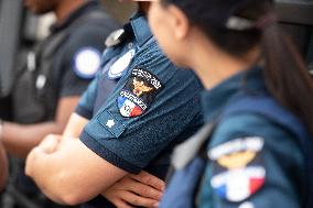 Paris 2024 - South Korean Police Officers Patrol In Montmartre