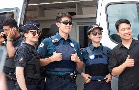 Paris 2024 - South Korean Police Officers Patrol In Montmartre