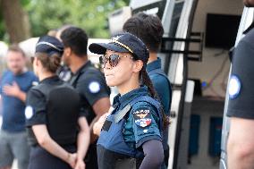 Paris 2024 - South Korean Police Officers Patrol In Montmartre