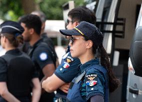 Paris 2024 - South Korean Police Officers Patrol In Montmartre