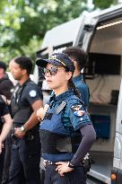 Paris 2024 - South Korean Police Officers Patrol In Montmartre