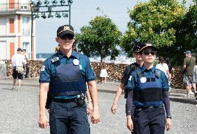 Paris 2024 - South Korean Police Officers Patrol In Montmartre