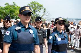 Paris 2024 - South Korean Police Officers Patrol In Montmartre