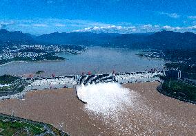 Three Gorges Dam Release Floodwater View