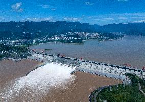 Three Gorges Dam Release Floodwater View