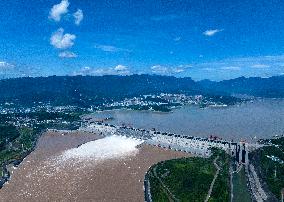 Three Gorges Dam Release Floodwater View