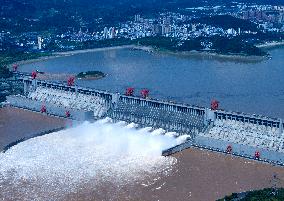 Three Gorges Dam Release Floodwater View