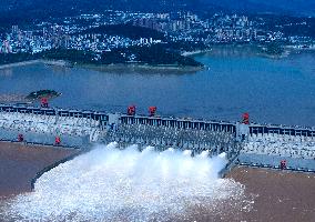 Three Gorges Dam Release Floodwater View