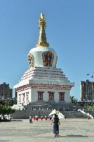 Tourists Visit The Bolhan Stupa in Hohhot