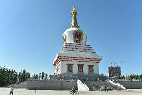 Tourists Visit The Bolhan Stupa in Hohhot