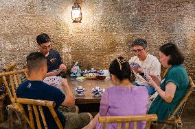 Residents at A Bomb Shelter to Cool Off in Chongqing