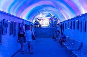 Residents at A Bomb Shelter to Cool Off in Chongqing