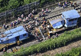 Shinkansen services disrupted due to maintain vehicle derailment