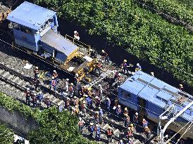 Shinkansen services disrupted due to maintain vehicle derailment