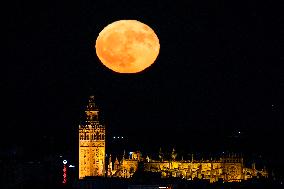 Full Moon Rises Behind The Cathedral - Seville