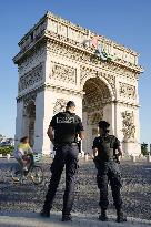 Police patrol before Paris Olympics