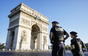 Police patrol before Paris Olympics