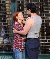 Penn Badgley And Madeline Brewer On Set - NYC