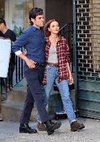 Penn Badgley And Madeline Brewer On Set - NYC