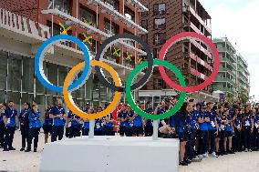 Paris 2024 - President Macron Visits The Olympic Village - Paris