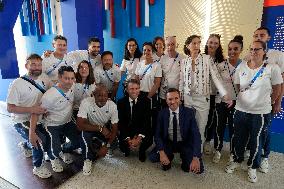 Paris 2024 - President Macron Visits The Olympic Village - Paris