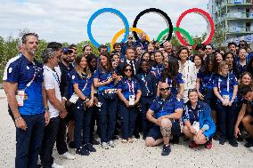 Paris 2024 - President Macron Visits The Olympic Village - Paris