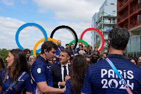 Paris 2024 - President Macron Visits The Olympic Village - Paris