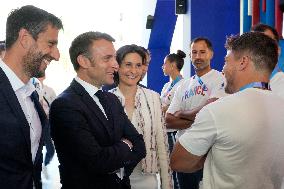 Paris 2024 - President Macron Visits The Olympic Village - Paris