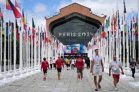 Paris 2024 - President Macron Visits The Olympic Village - Paris