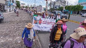 Pilgrim Women Continue Journey Heading To The Basilica Of Guadalupe