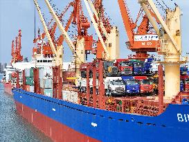 Ships Load Cargo at Yantai Port