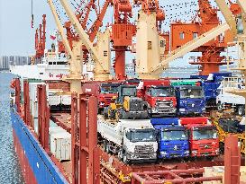 Ships Load Cargo at Yantai Port