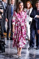 Queen Letizia Attends A Meeting - Barcelona