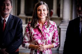 Queen Letizia Attends A Meeting - Barcelona