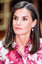 Queen Letizia Attends A Meeting - Barcelona