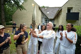 Olympic Torch flame bearer Didier Deschamps in Clairefontaine-en-Yvelines