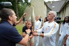 Olympic Torch flame bearer Didier Deschamps in Clairefontaine-en-Yvelines