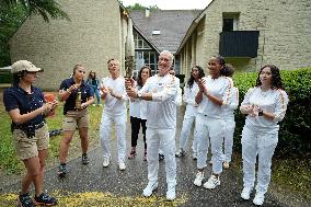 Olympic Torch flame bearer Didier Deschamps in Clairefontaine-en-Yvelines