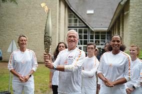 Olympic Torch flame bearer Didier Deschamps in Clairefontaine-en-Yvelines