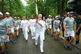 Olympic Torch flame bearer Didier Deschamps in Clairefontaine-en-Yvelines